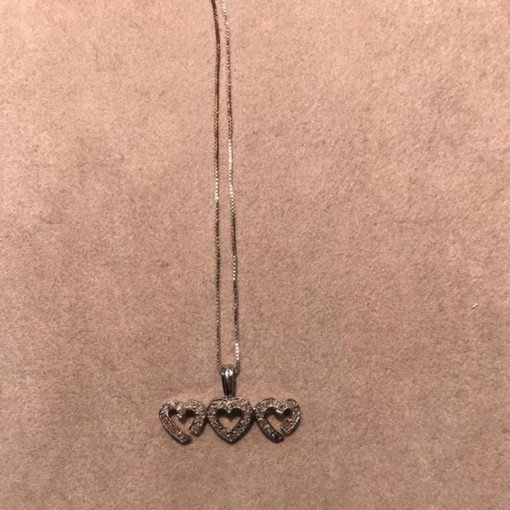 3 HEART DIAMOND CHARM/PENDANT WITH NECKLACE